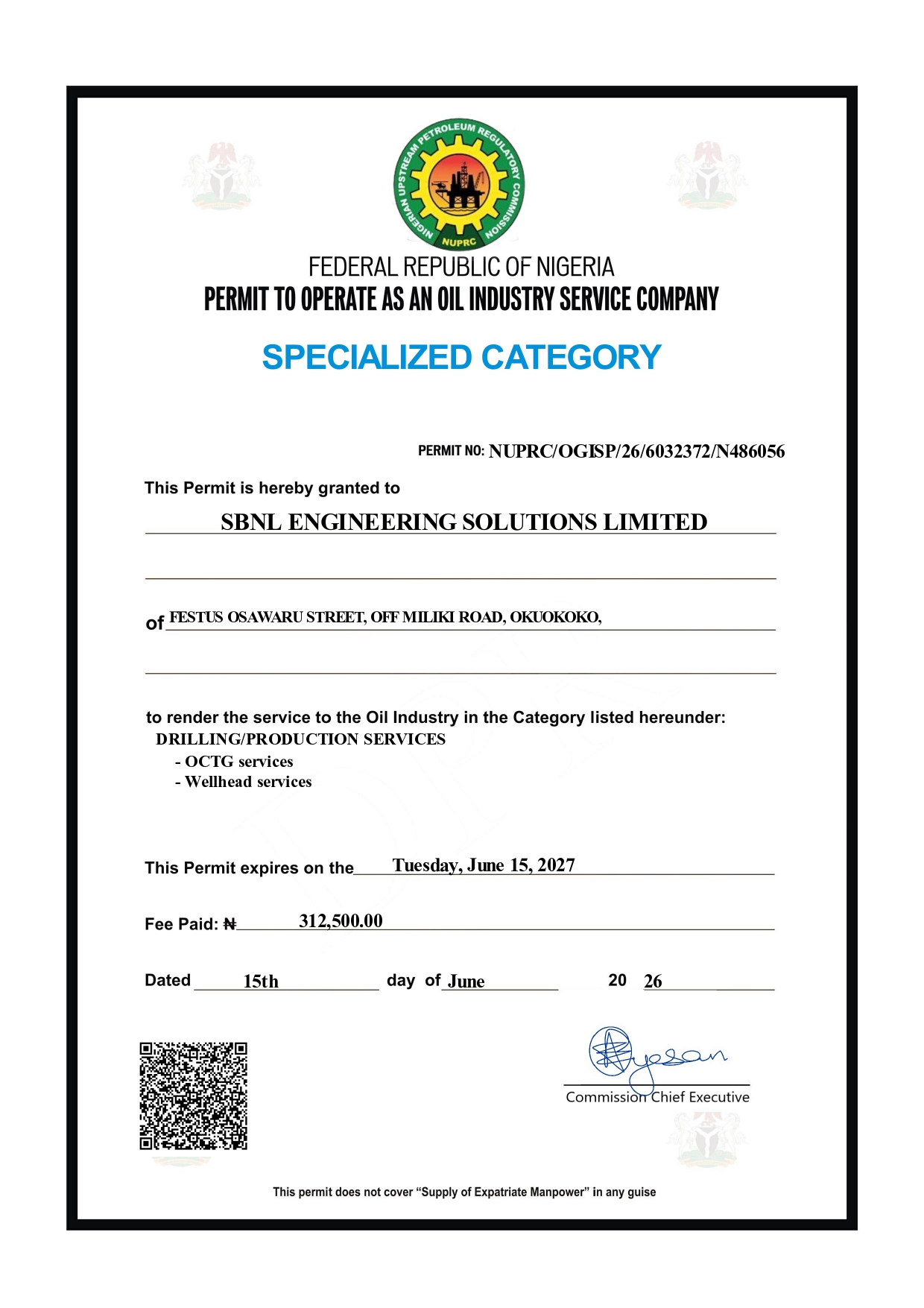Drilling Permit