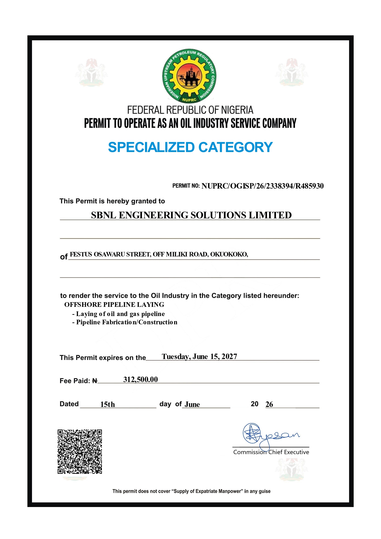 Offshore Permit